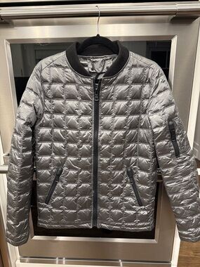 Metallic Silver Quilted Bomber Jacket